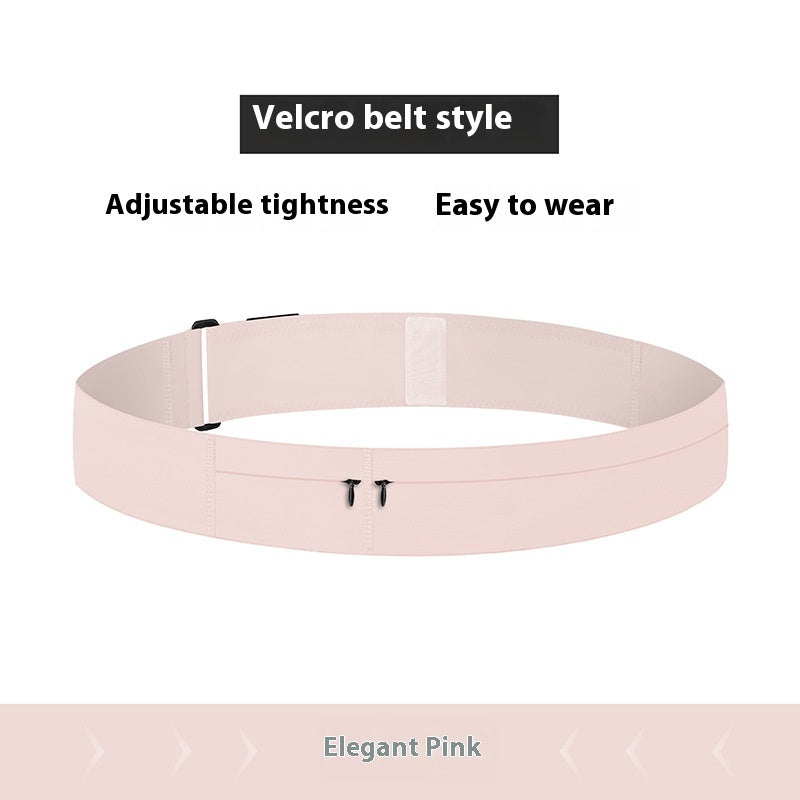 Pink velcro belt with text highlighting features on a white background