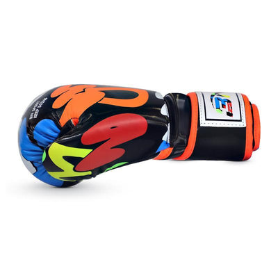 Colorful boxing glove with a brand logo 