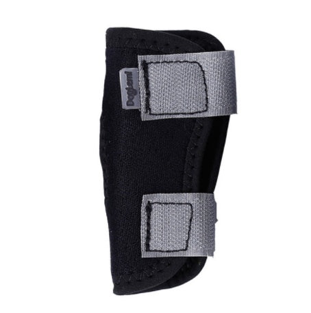 Black wrist guard with gray straps on a white background