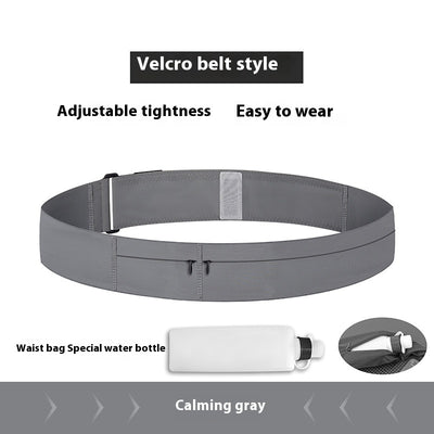 Gray waist belt with a water bottle holder on a white background