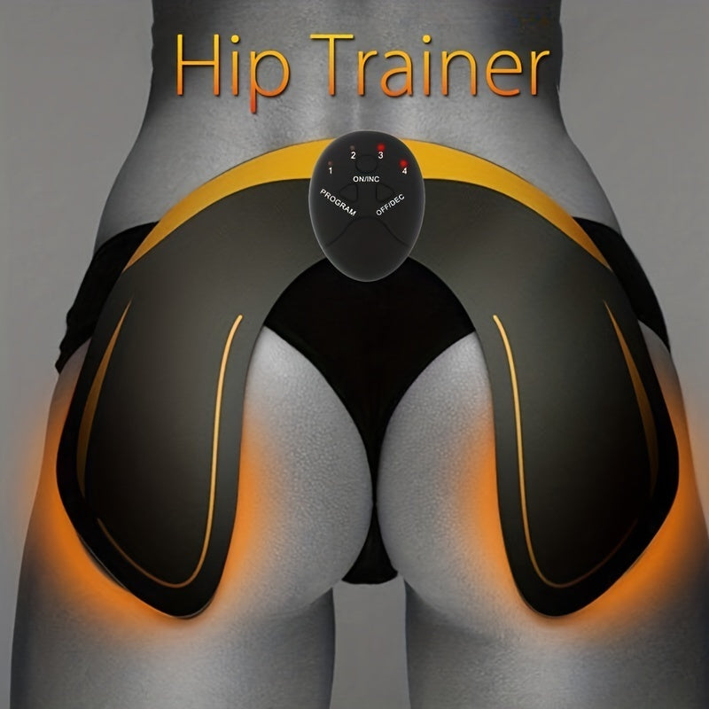 Hip trainer device on a gray background with 'Hip Trainer' text.